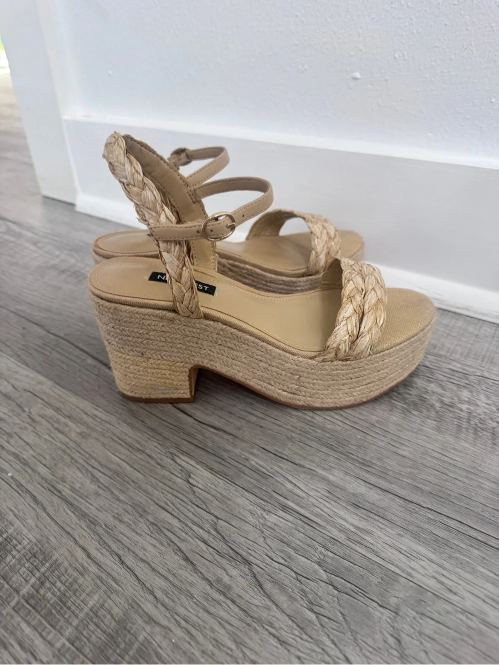 Nine West Braided Straw Espadrille Platform Sandals Neutral Tan 5.5